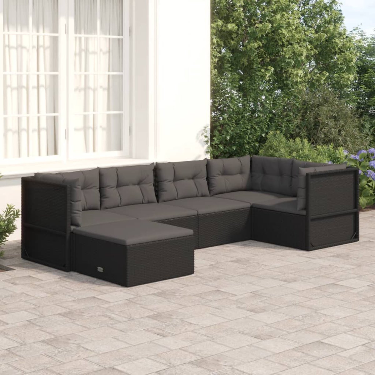 Vidaxl 6-delige Loungeset Met Kussens Poly Rattan - Zwart