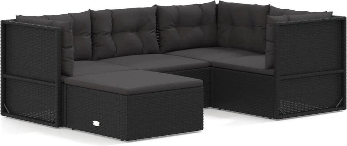 Vidaxl 5-delige Loungeset Met Kussens Poly Rattan - Zwart