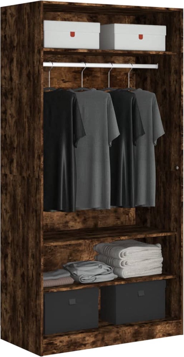 Vidaxl Kledingkast 100x50x200 Cm Bewerkt Hout Gerookt Eikenkleurig - Bruin