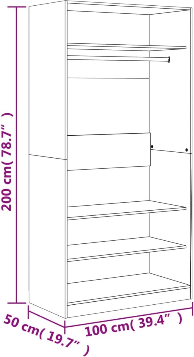 Vidaxl Kledingkast 100x50x200 Cm Bewerkt Hout Gerookt Eikenkleurig - Bruin