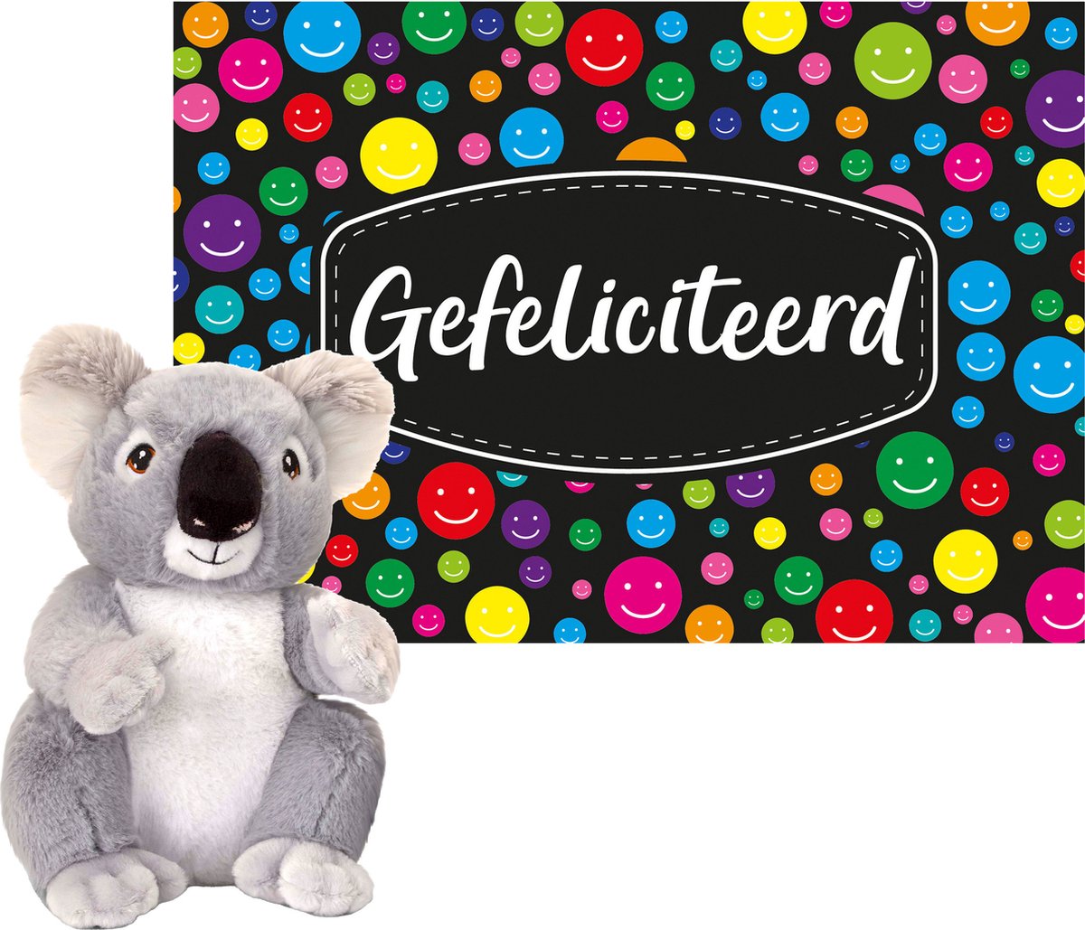 Keel Toys - Cadeaukaart Gefeliciteerd Met Knuffeldier Koala 26 Cm - Knuffeldier