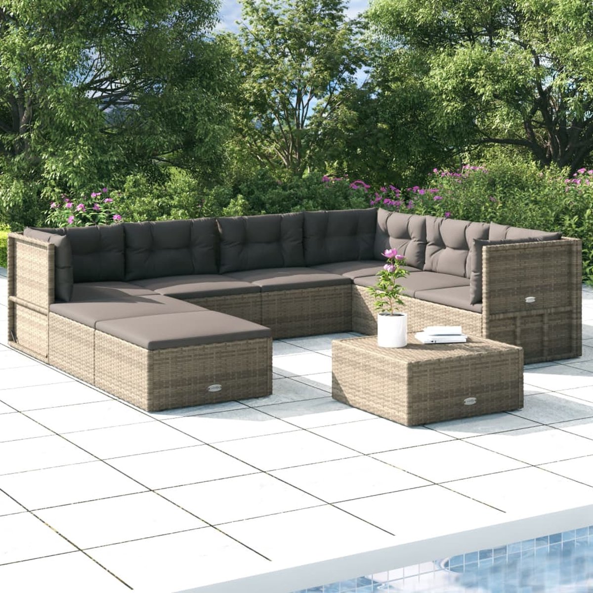 Vidaxl 8-delige Loungeset Met Kussens Poly Rattan - Grijs