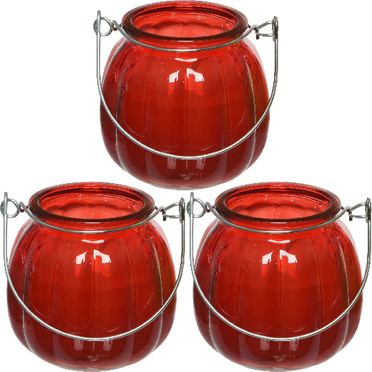 Decoris 3x Citronella Kaarzen - Glas - Anti Muggen - 15 Branduren - D8 X H8 Cm - Geurkaarsen - Rood