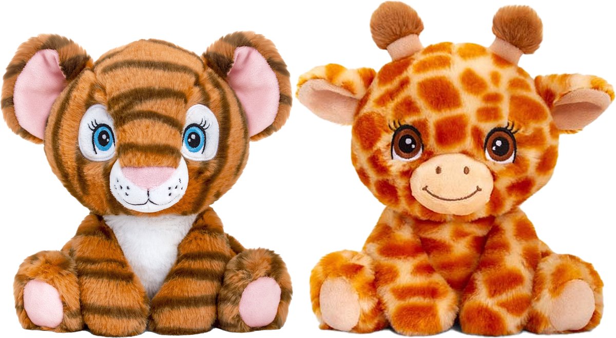 Keel Toys - Pluche Knuffel Dieren Vriendjes Set Tijger En Giraffe 25 Cm - Knuffeldier