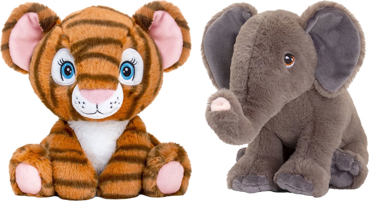 Keel Toys - Pluche Knuffel Dieren Vriendjes Set Tijger En Olifant 25 Cm - Knuffeldier