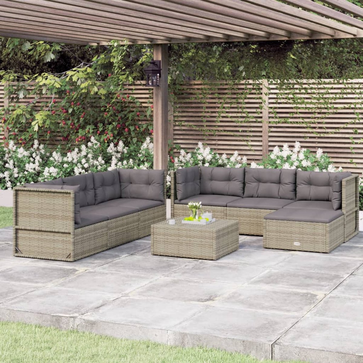 Vidaxl 7-delige Loungeset Met Kussens Poly Rattan - Grijs