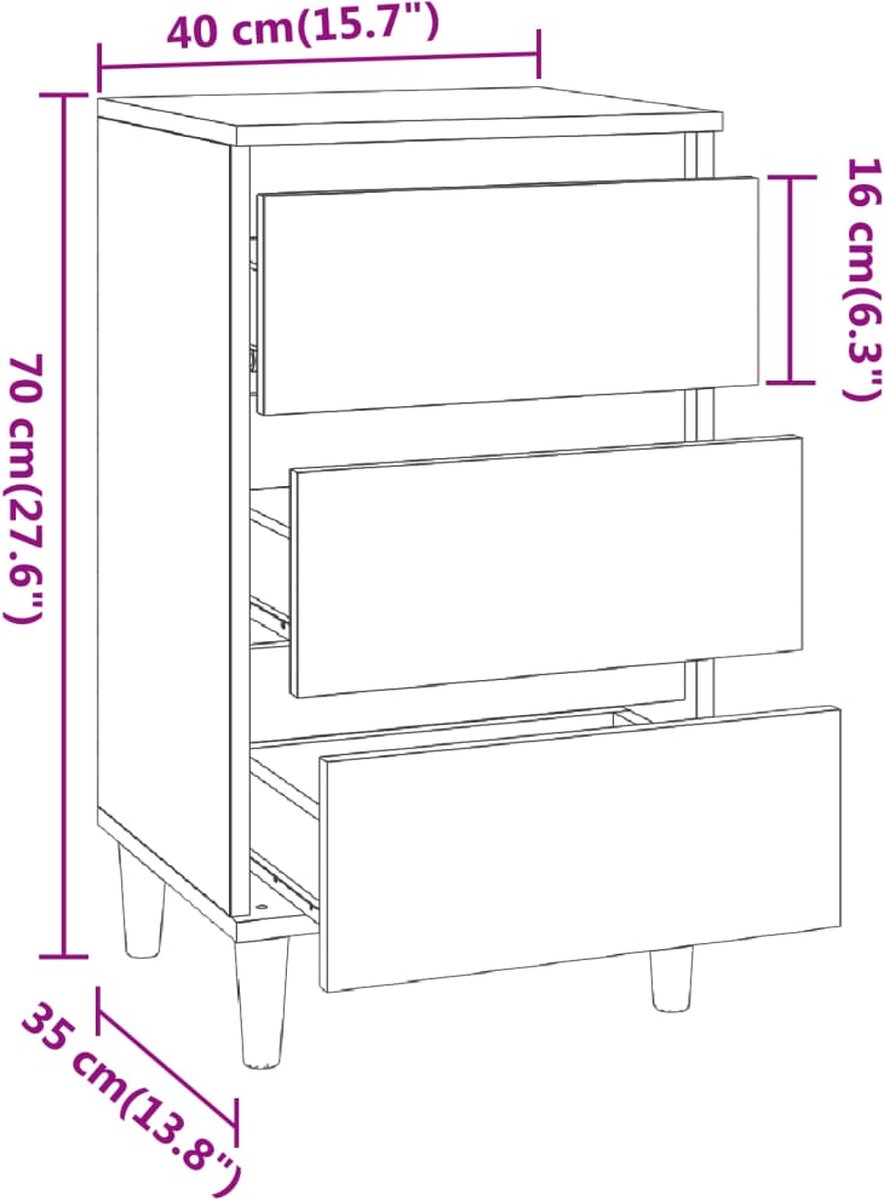Vidaxl Nachtkastje 40x35x70 Cm Bewerkt Hout Hoogglans Wit