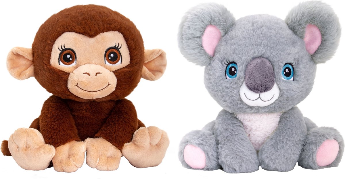 Keel Toys - Pluche Knuffel Dieren Bosvriendjes Set Koala En Chimpansee Aapje 25 Cm - Knuffeldier