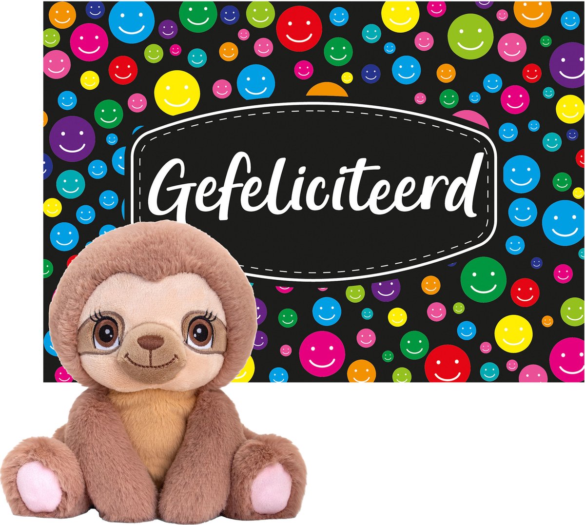 Keel Toys - Cadeaukaart Gefeliciteerd Met Knuffeldier Luiaard 25 Cm - Knuffeldier
