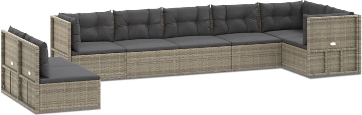 Vidaxl 8-delige Loungeset Met Kussens Poly Rattan - Grijs