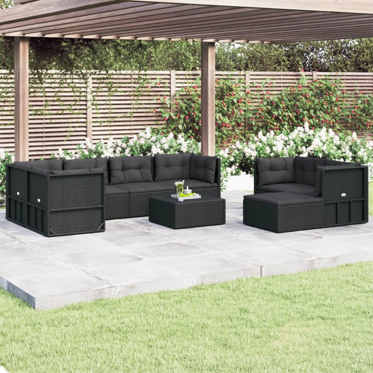 Vidaxl 8-delige Loungeset Met Kussens Poly Rattan - Zwart