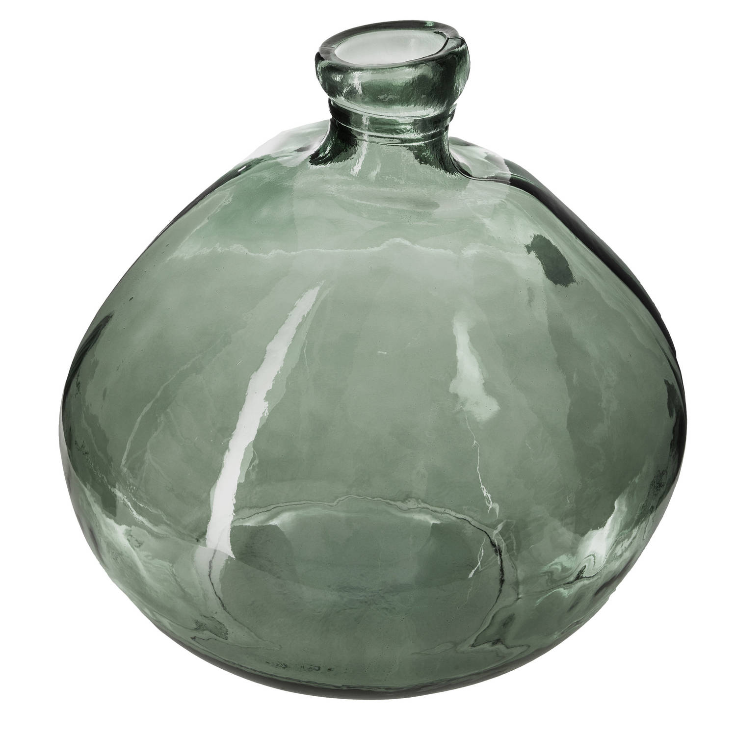 Atmosphera Bloemenvaas Organische Bol Fles Vorm Transparant - Glas - H33 X D32 Cm - Vazen - Groen