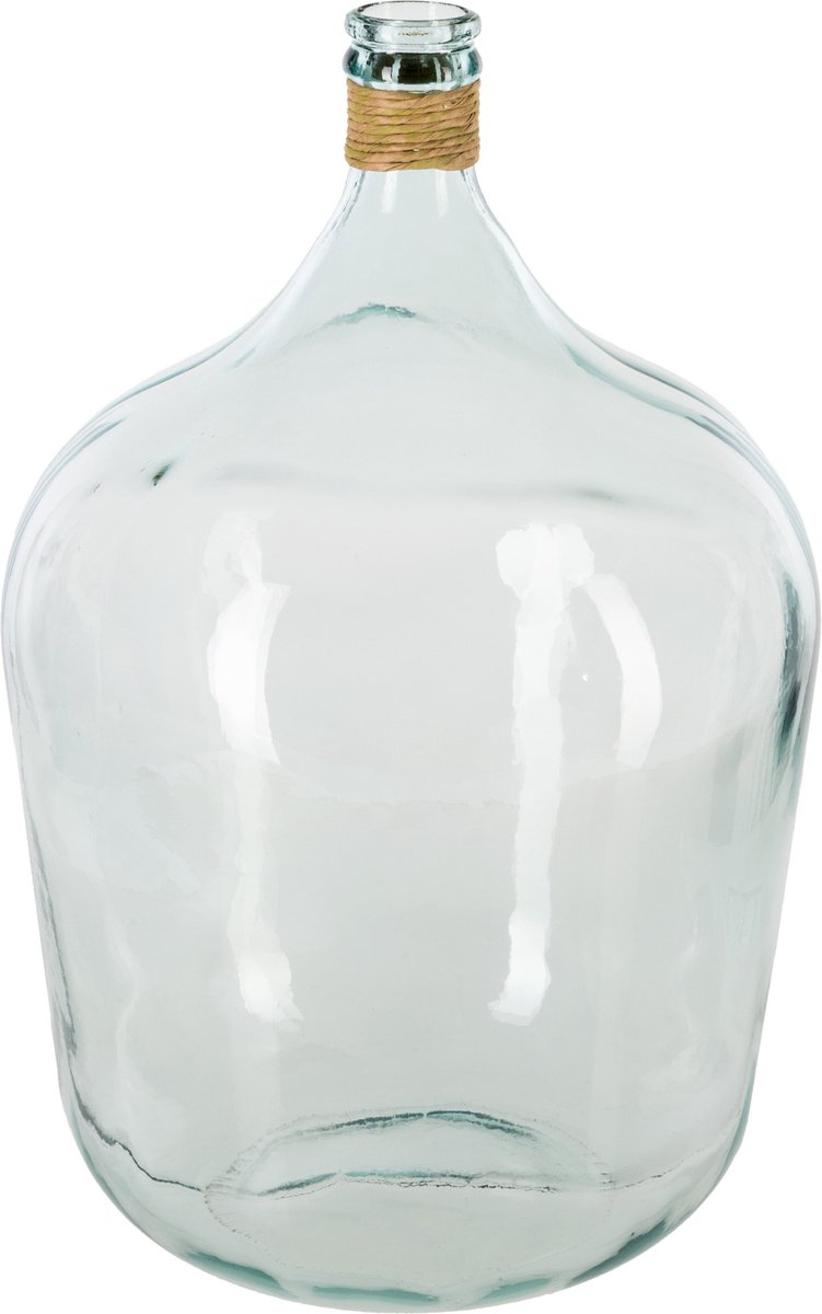 Atmosphera Bloemenvaas Fles Model Met Rafia - Transparant - Glas - H56 X D39 Cm - Vazen