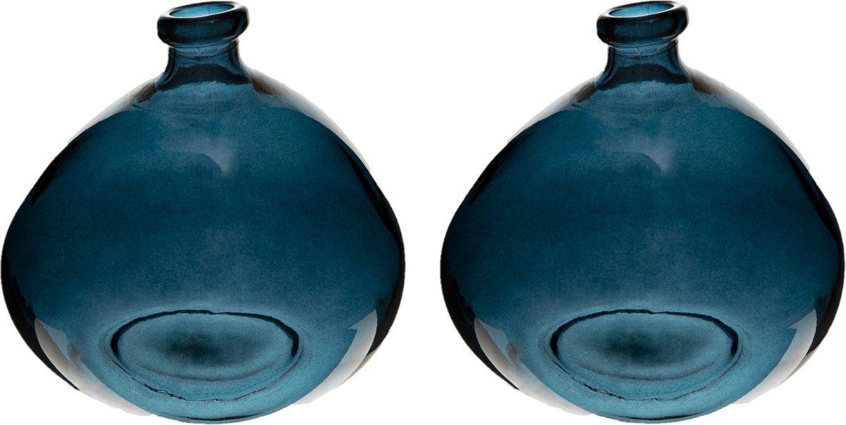 Bloemenvaas - 2x - Organische Bol Fles Vorm Transparant - Glas - H22 X D21 Cm - Vazen - Blauw