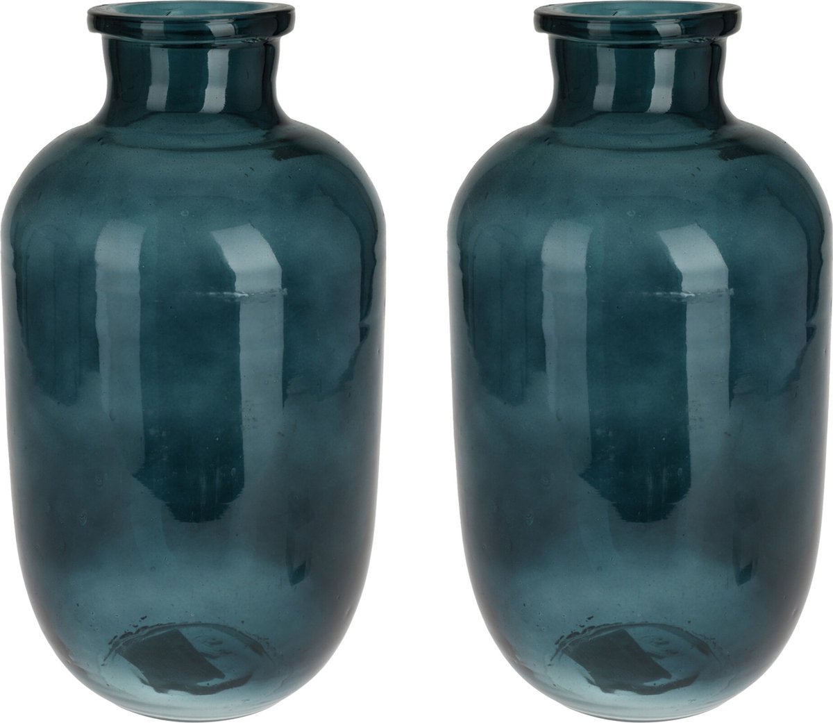 H&S collection Bloemenvaas San Remo - 2x - Glas Transparant - D18 X H35 Cm - Vazen - Blauw