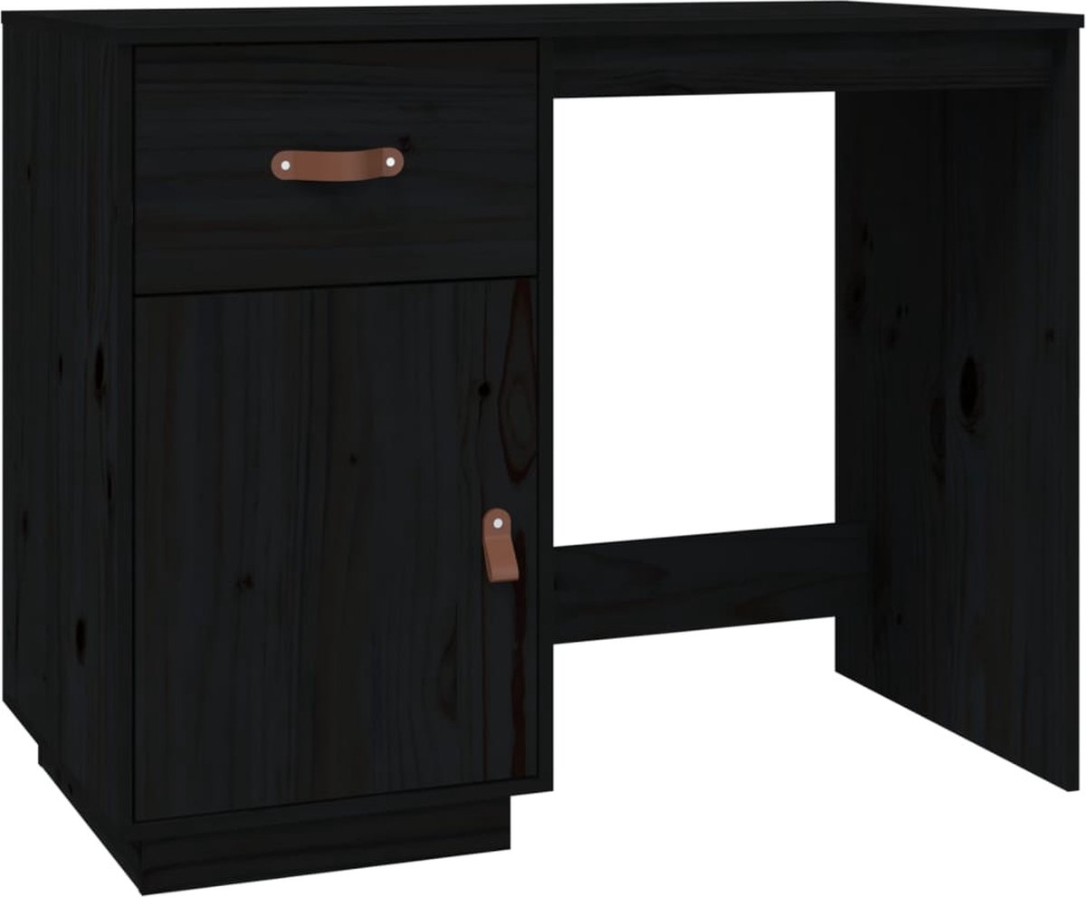 Vidaxl Bureau Met Kastjes 135x50x75 Cm Massief Grenenhout - Zwart