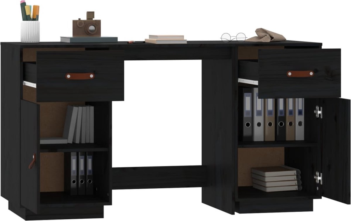 Vidaxl Bureau Met Kastjes 135x50x75 Cm Massief Grenenhout - Zwart