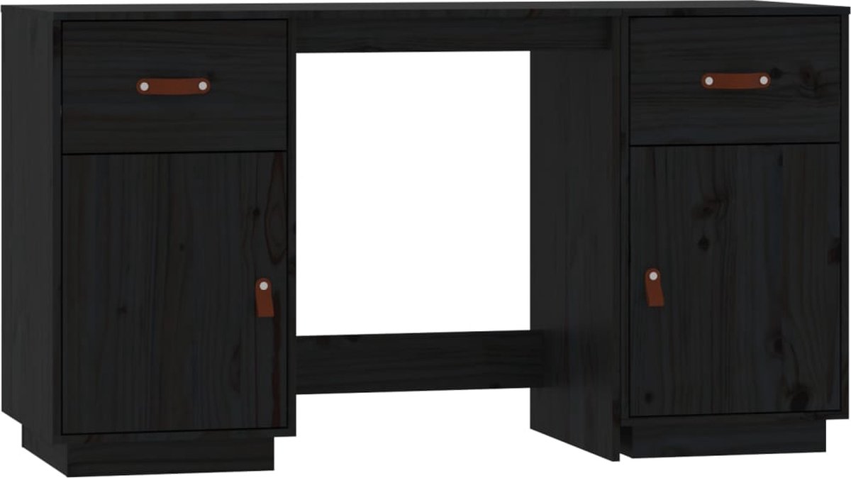 Vidaxl Bureau Met Kastjes 135x50x75 Cm Massief Grenenhout - Zwart