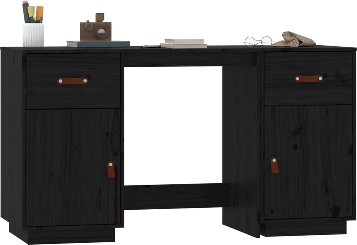 Vidaxl Bureau Met Kastjes 135x50x75 Cm Massief Grenenhout - Zwart