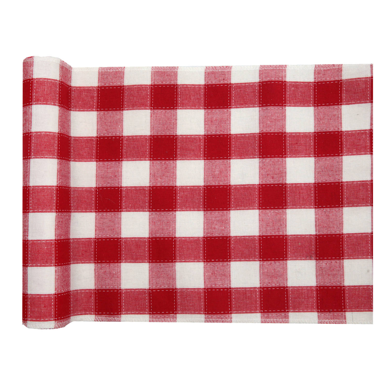 Santex Tafelloper Op Rol - Wit/rood Boeren Ruit - 30 X 300 Cm - Polyester - Feesttafelkleden