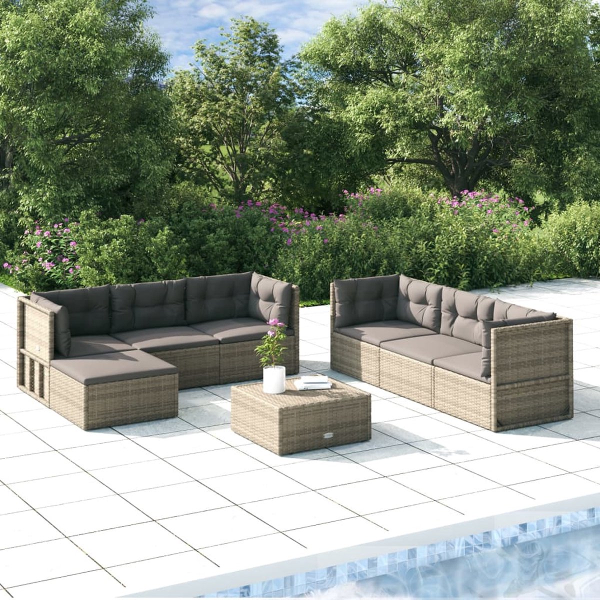 Vidaxl 7-delige Loungeset Met Kussens Poly Rattan - Grijs