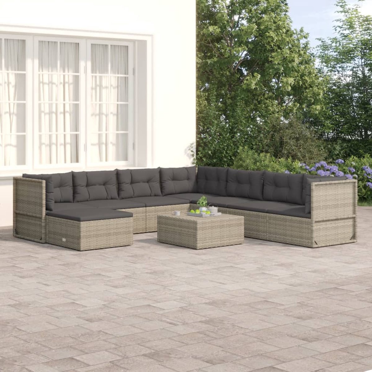 Vidaxl 8-delige Loungeset Met Kussens Poly Rattan - Grijs