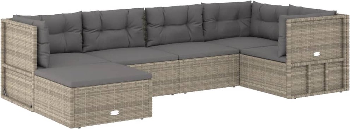 Vidaxl 6-delige Loungeset Met Kussens Poly Rattan - Grijs