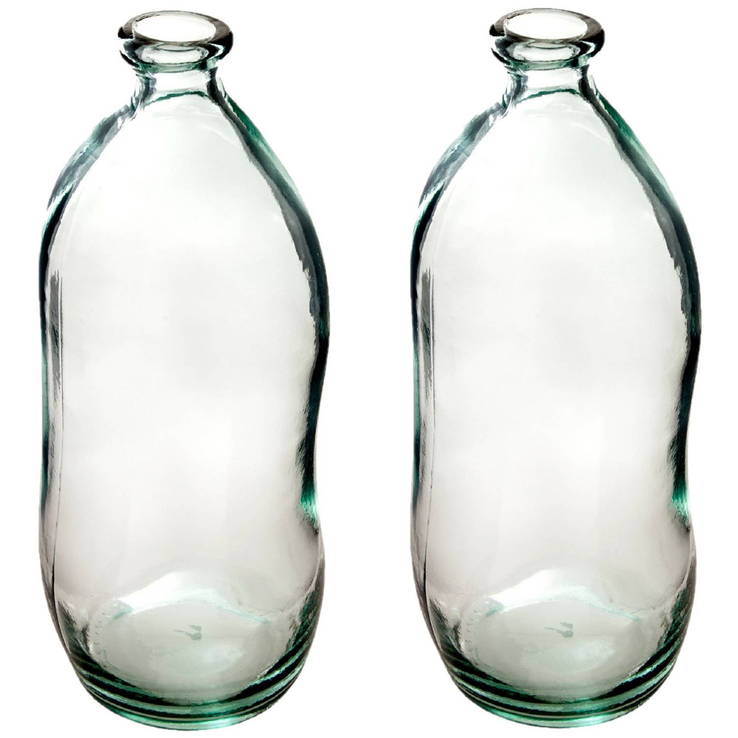 Bloemenvaas - 2x - Organische Fles Vorm - Helder Transparant - Glas - H36 X D15 Cm - Vazen