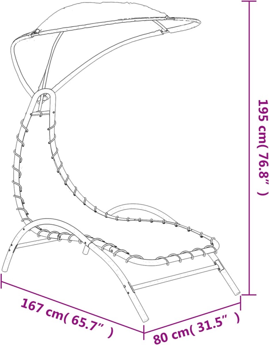 Vidaxl Ligbed Met Luifel 167x80x195 Cm Stof En Staal - Zwart