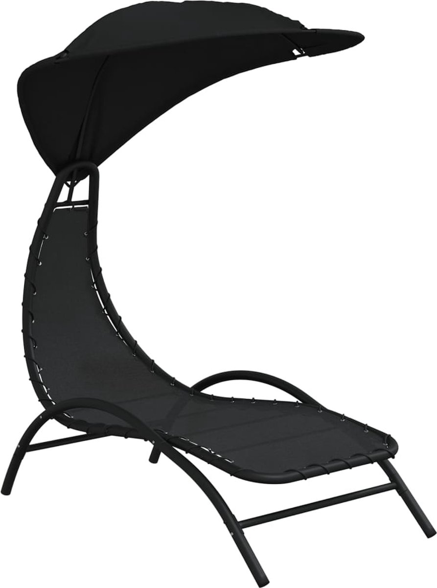 Vidaxl Ligbed Met Luifel 167x80x195 Cm Stof En Staal - Zwart