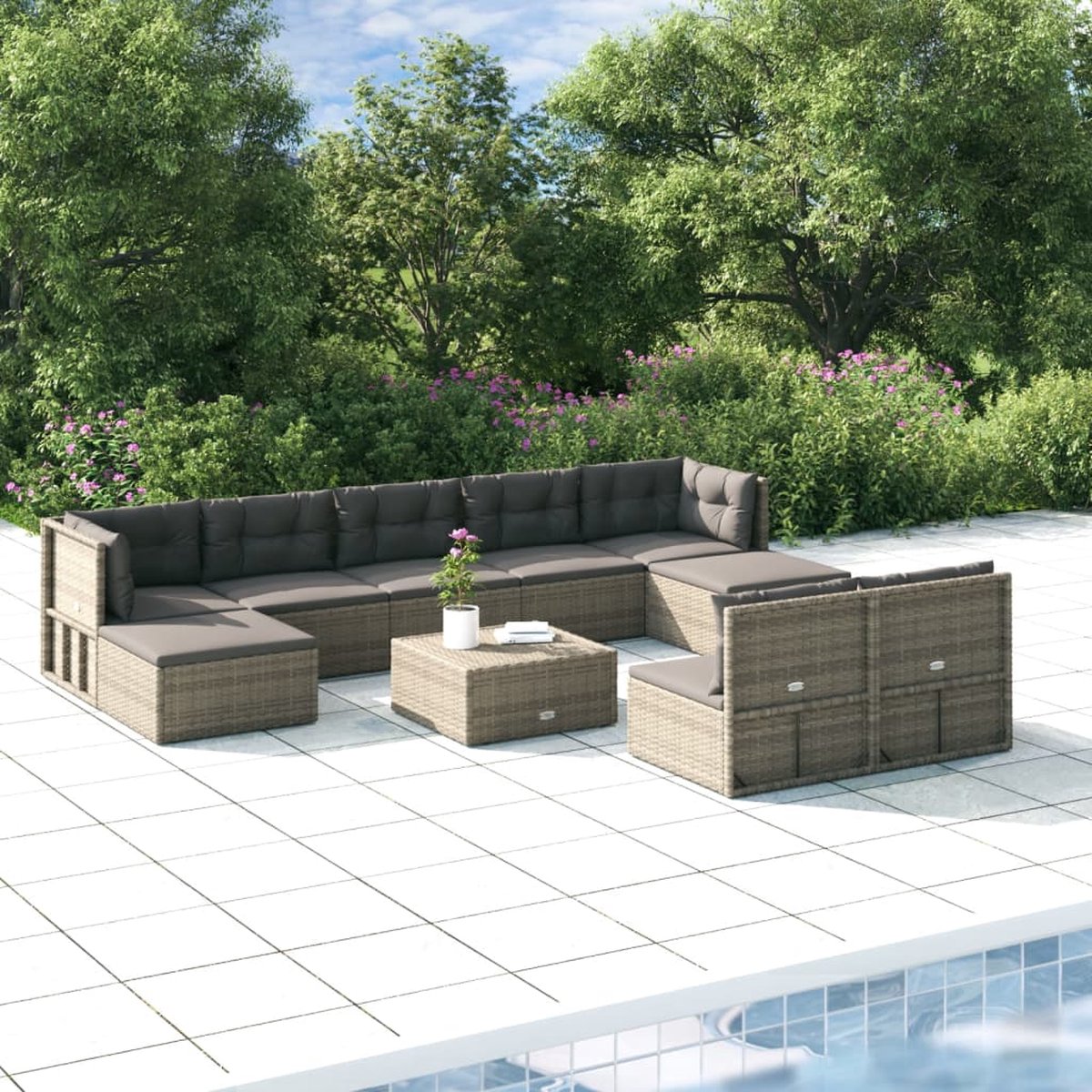 Vidaxl 9-delige Loungeset Met Kussens Poly Rattan - Grijs