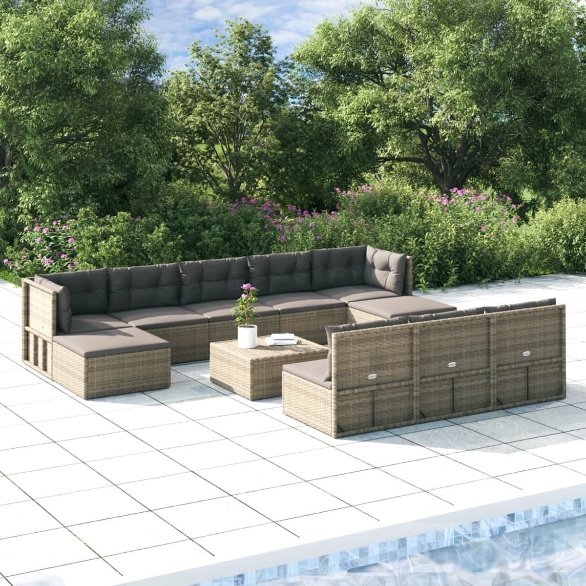 Vidaxl 10-delige Loungeset Met Kussens Poly Rattan - Grijs