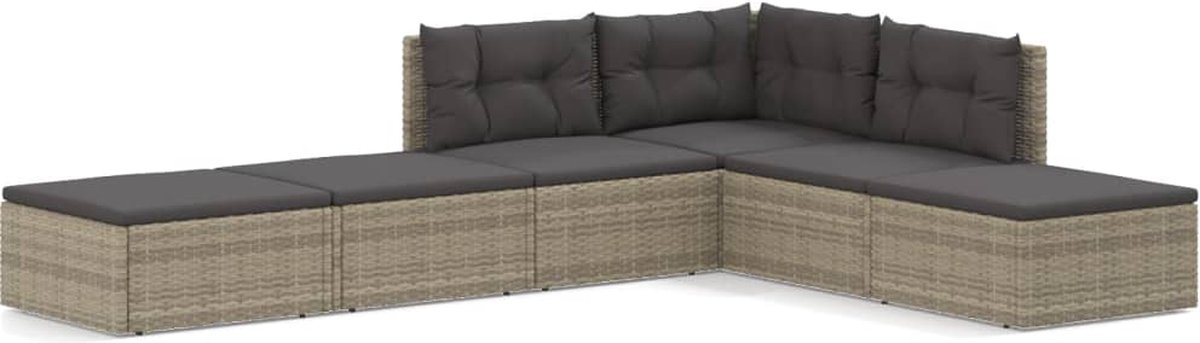 Vidaxl 6-delige Loungeset Met Kussens Poly Rattan - Grijs