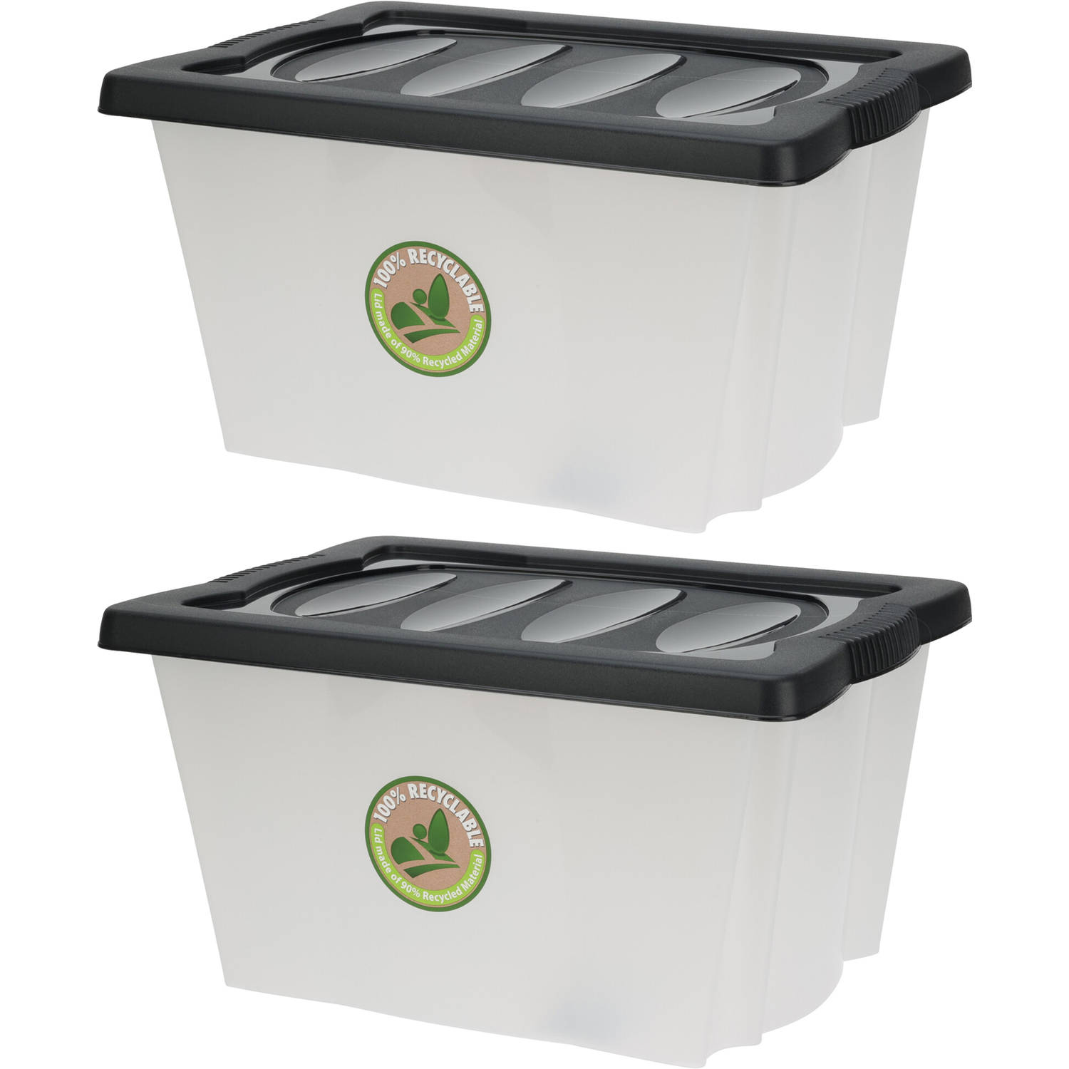 Bathroom Solutions 2x Stuks Opberg Boxen/dozen - Kunststof - 20 Liter - 43 X 33 X 24 Cm - Opbergbox