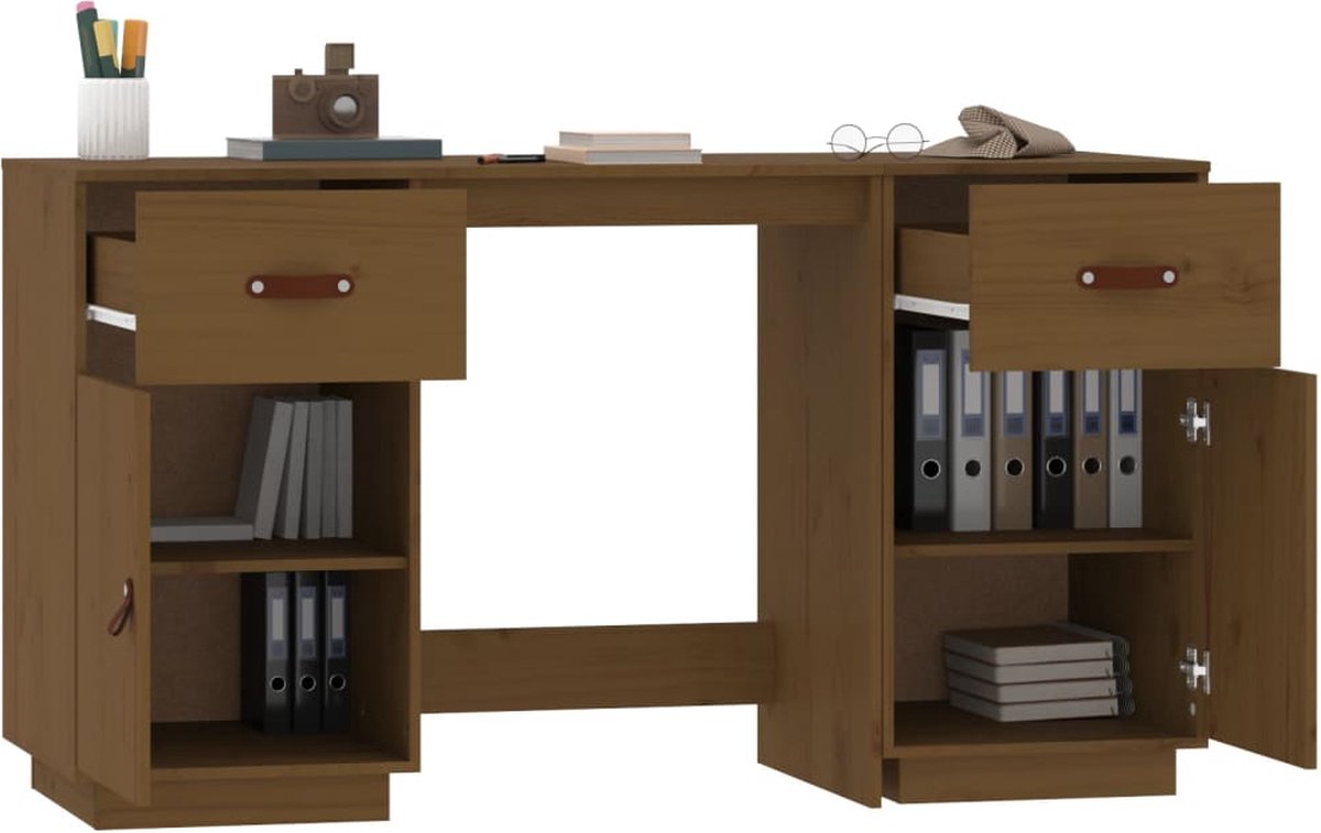 Vidaxl Bureau Met Kastjes 135x50x75 Cm Massief Grenenhout Honing - Bruin