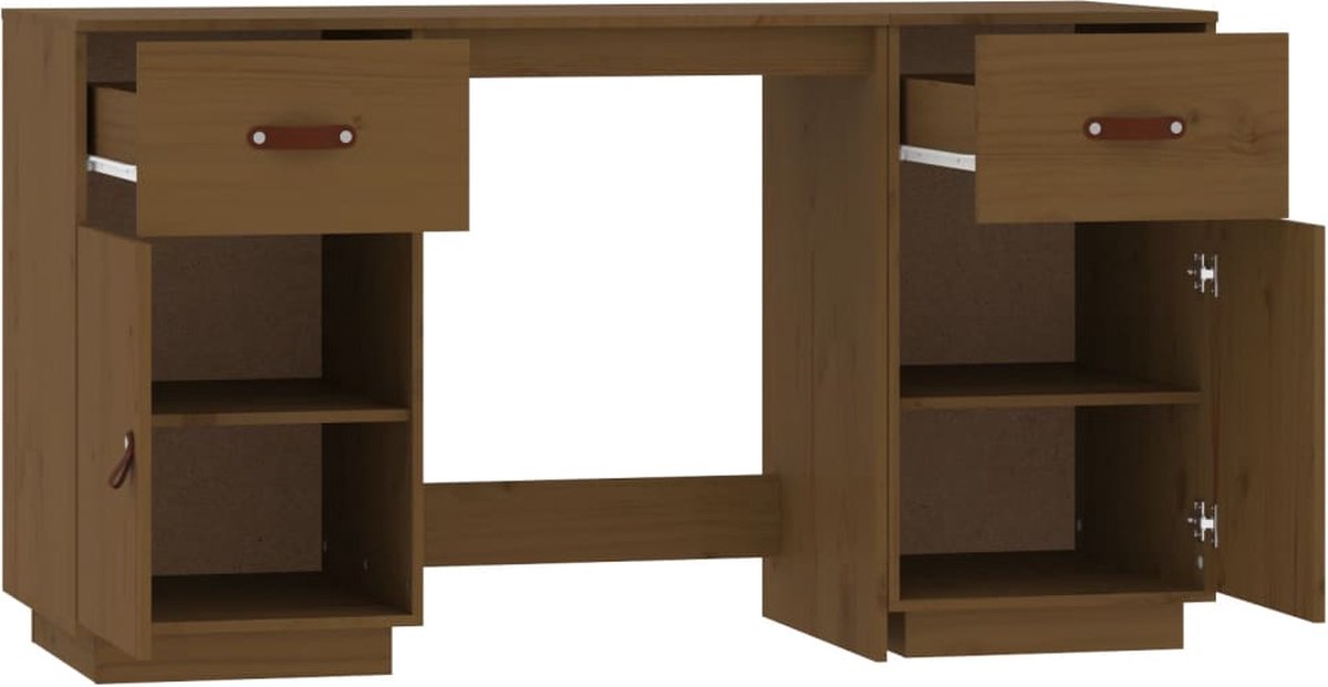 Vidaxl Bureau Met Kastjes 135x50x75 Cm Massief Grenenhout Honing - Bruin