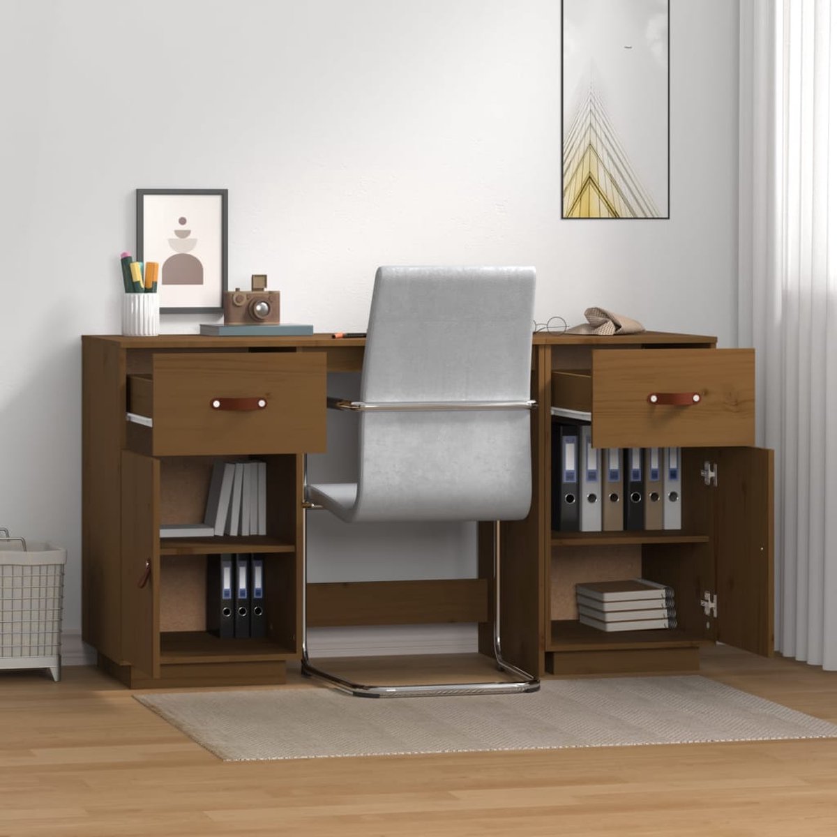 Vidaxl Bureau Met Kastjes 135x50x75 Cm Massief Grenenhout Honing - Bruin