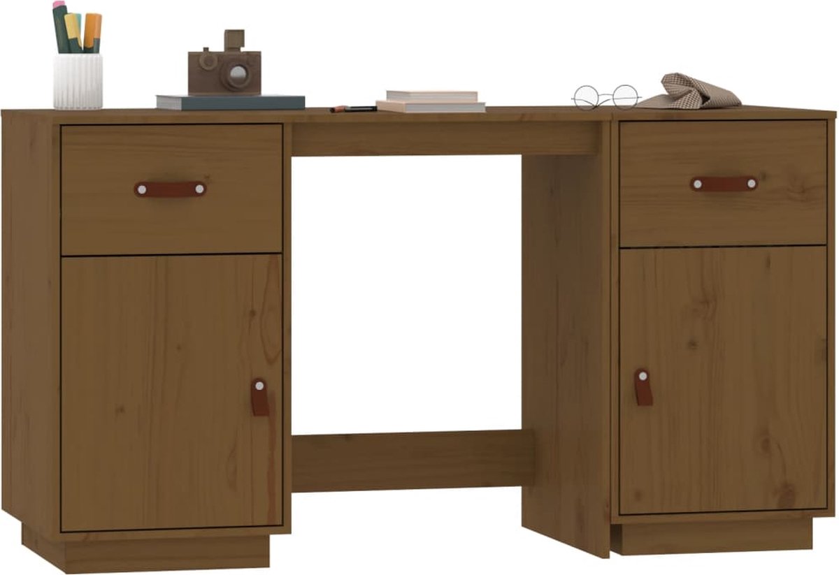 Vidaxl Bureau Met Kastjes 135x50x75 Cm Massief Grenenhout Honing - Bruin