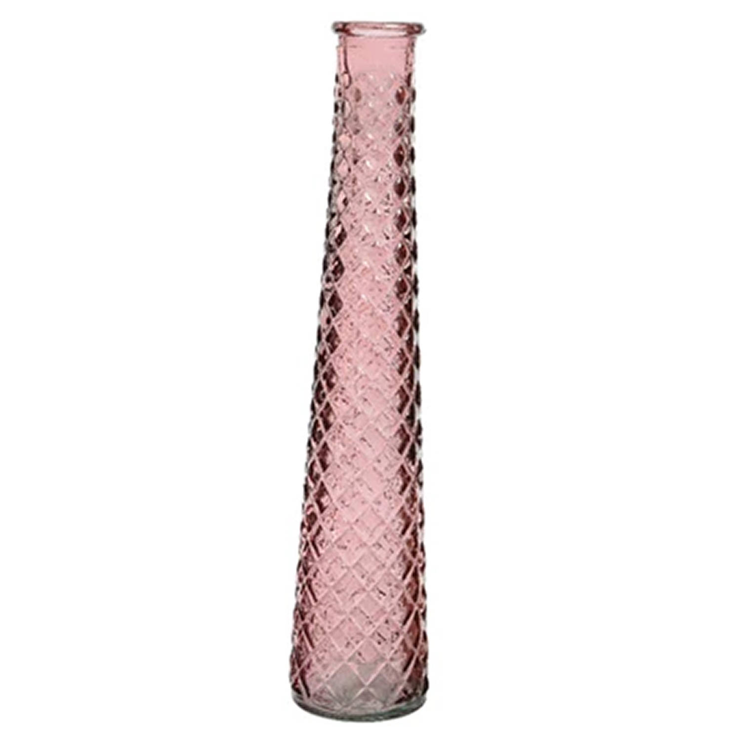 Decoris Vaas/bloemenvaas Van Gerecycled Glas - D7 X H32 Cm - Transparant Licht - Vazen - Roze