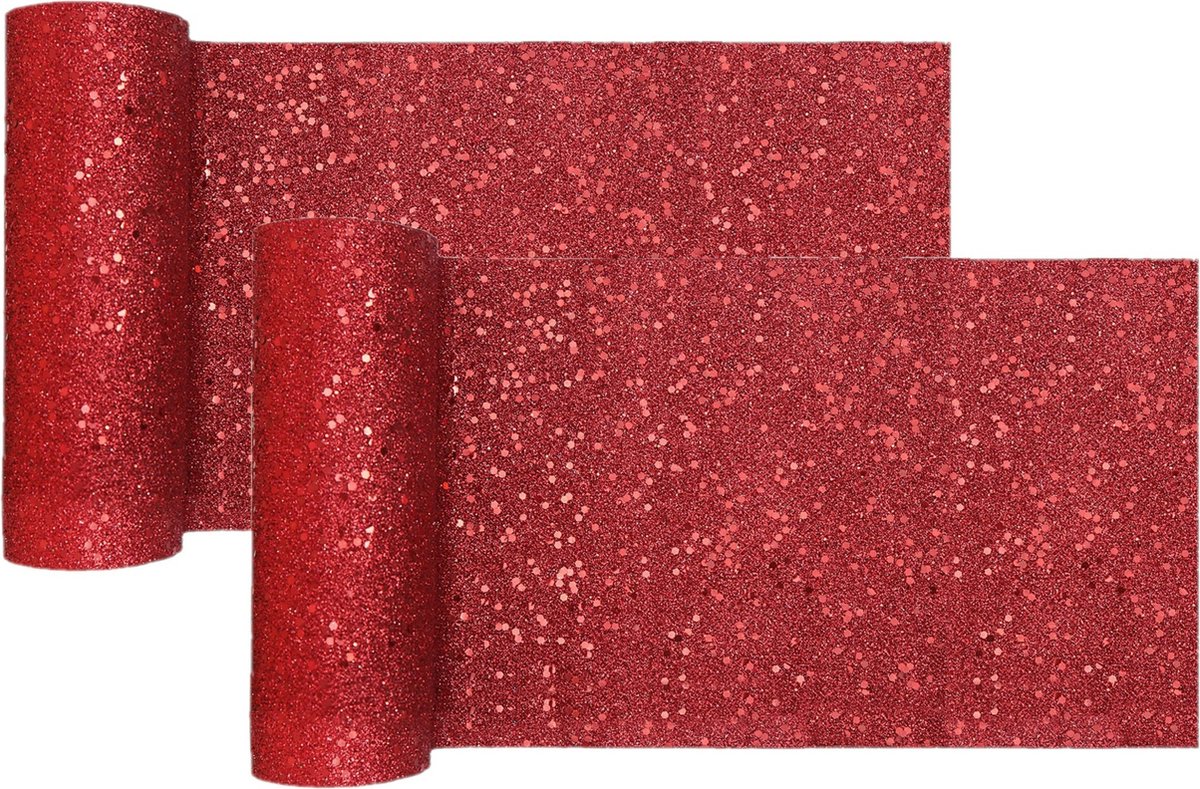 Santex Tafelloper Op Rol - 2x Glitter - Smal 18 X 500 Cm - Polyester - Feesttafelkleden - Rood