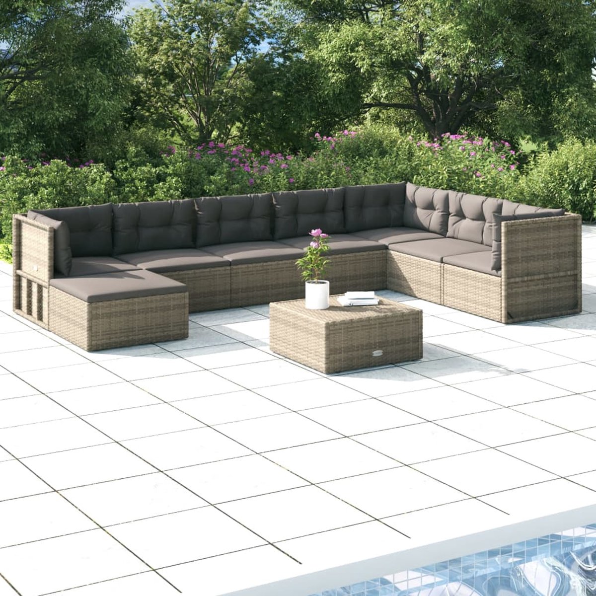 Vidaxl 8-delige Loungeset Met Kussens Poly Rattan - Grijs