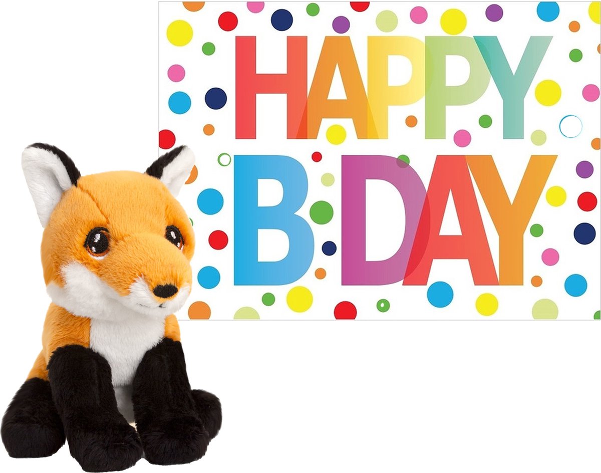 Keel Toys Pluche Dieren Knuffel Rode Vos 12 Cm Met Happy Birthday Wenskaart - Knuffeldier