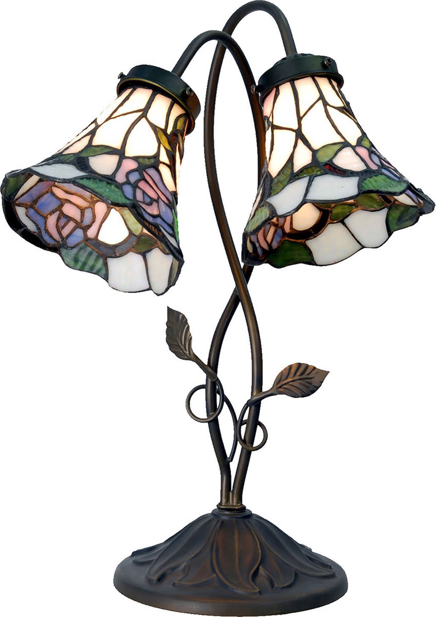 HAES deco - Tiffany Tafellamp Wit, Bruin 34x28x47 Cm Fitting E14 / Lamp Max 2x40w