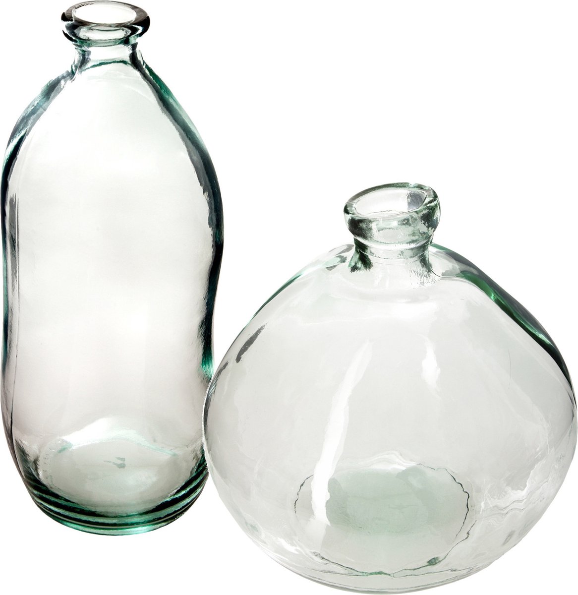 Bloemenvazen Set - 2x - Organische Fles Vorm - Helder Transparant - Glas - Vazen