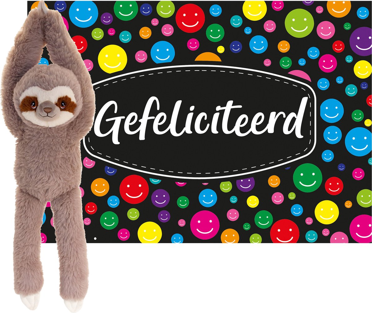 Keel Toys - Cadeaukaart Gefeliciteerd Met Knuffeldier Luiaard 50 Cm - Knuffeldier