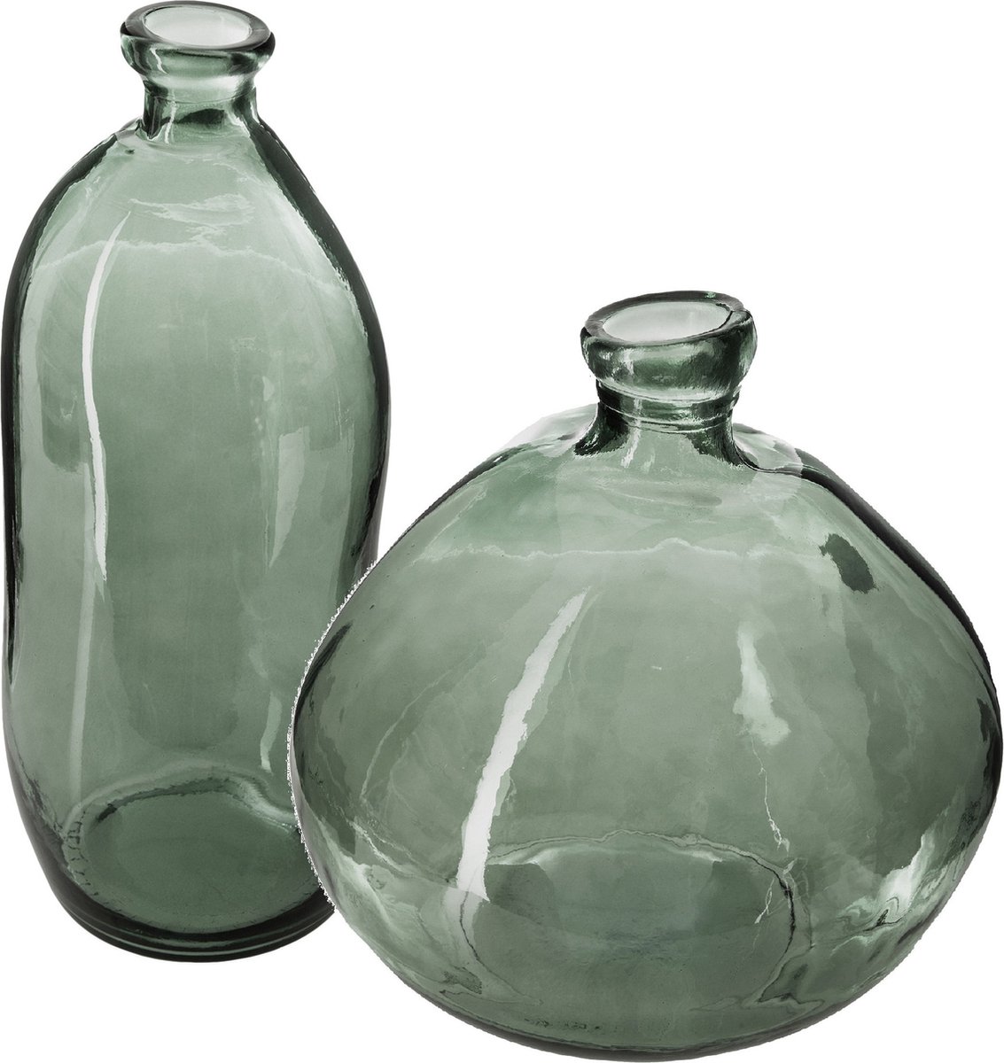 Bloemenvazen Set - 2x - Organische Fles Vorm Transparant - Glas - Vazen - Groen