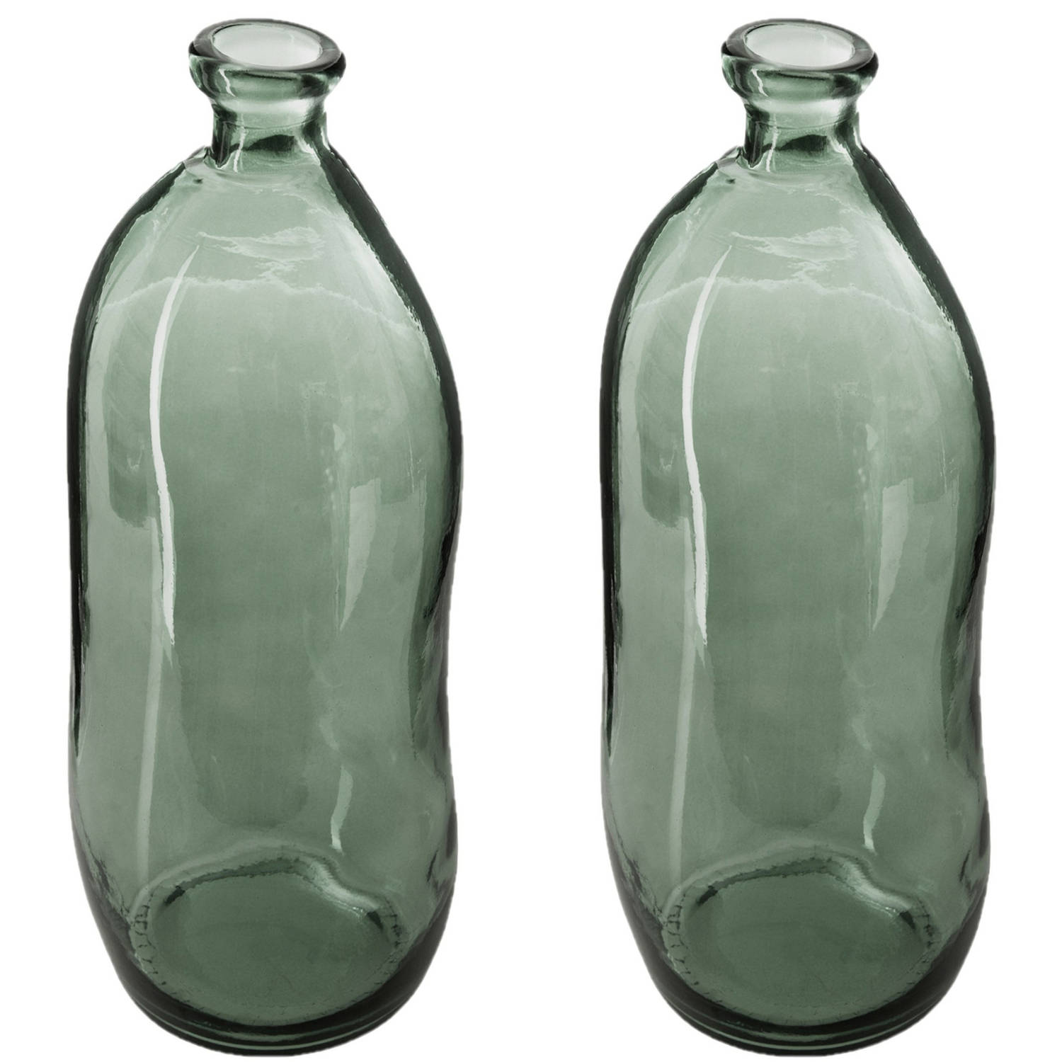 Bloemenvaas - 2x - Organische Fles Vorm Transparant - Glas - H36 X D15 Cm - Vazen - Groen