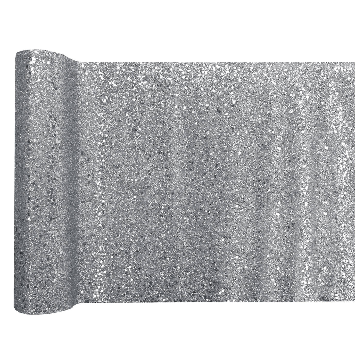 Santex Tafelloper Op Rol - Zilver Glitter - 28 X 300 Cm - Polyester - Feesttafelkleden - Silver