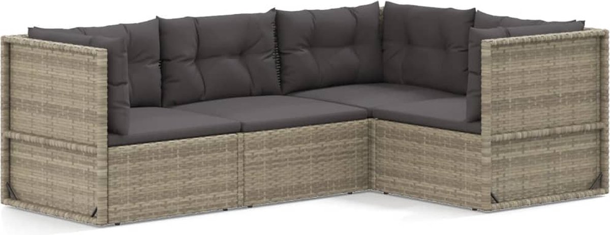 Vidaxl 4-delige Loungeset Met Kussens Poly Rattan - Grijs