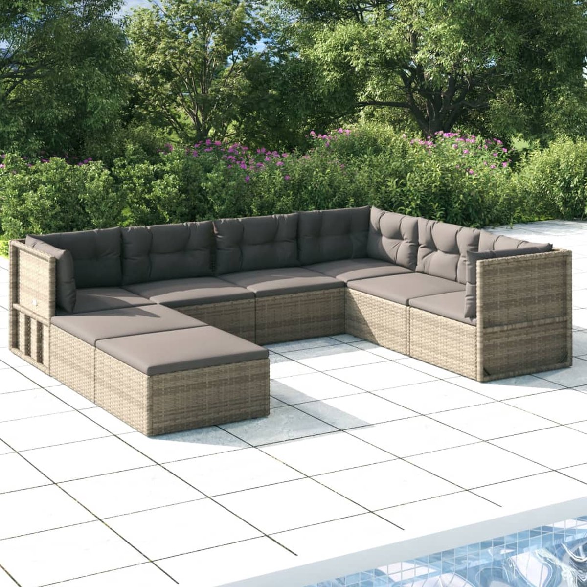 Vidaxl 8-delige Loungeset Met Kussens Poly Rattan - Grijs